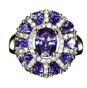 Gemstone and Silvertone Ring Purple